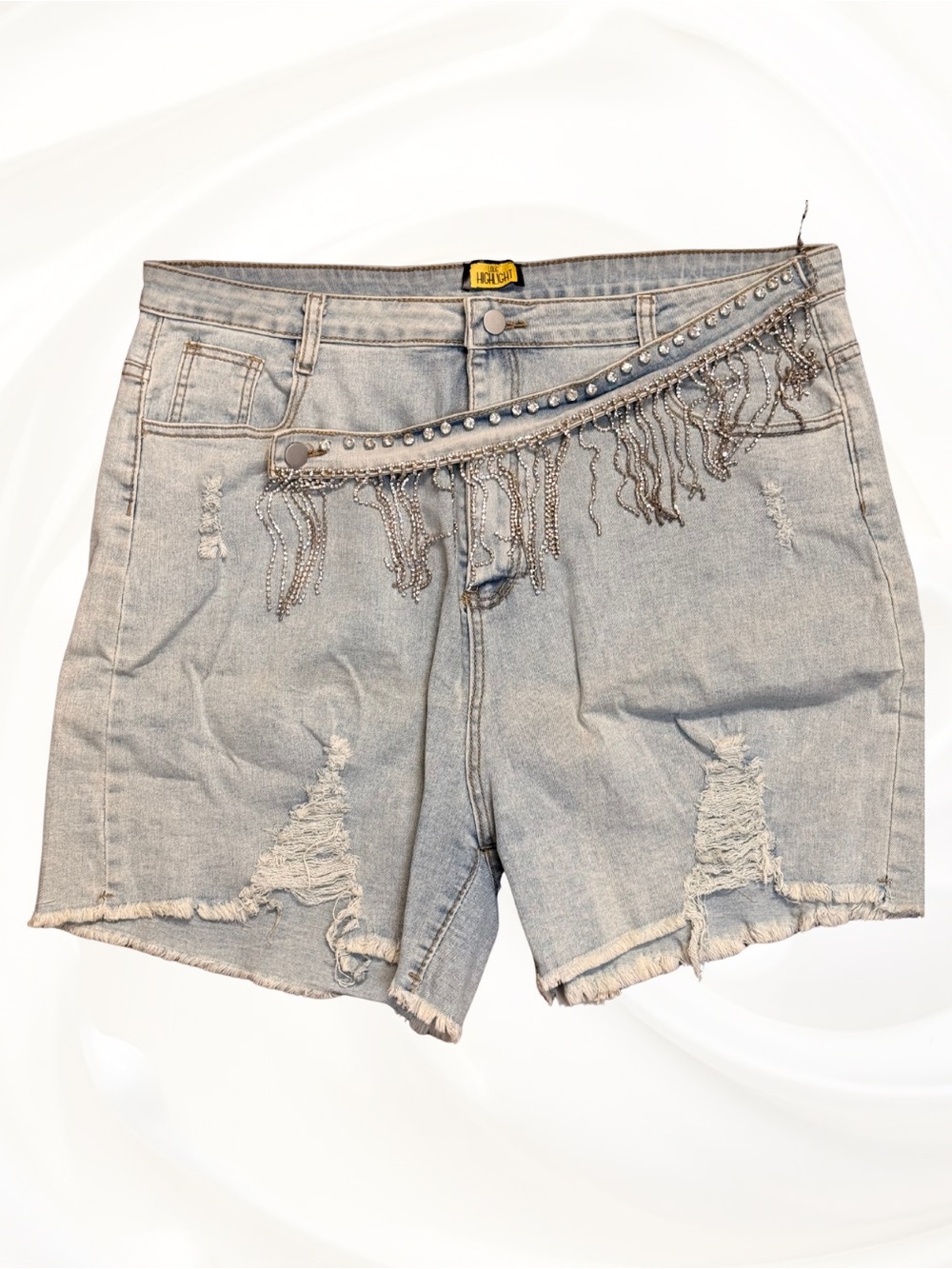 Boutique Rhinestone Fringe Distressed Denim Shorts Plus Size 3X NWT